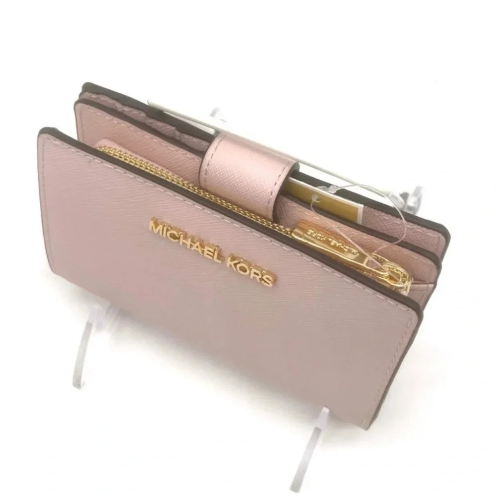 Michael Kors Medium Bifold Zip Chain Wallet Powder Blush